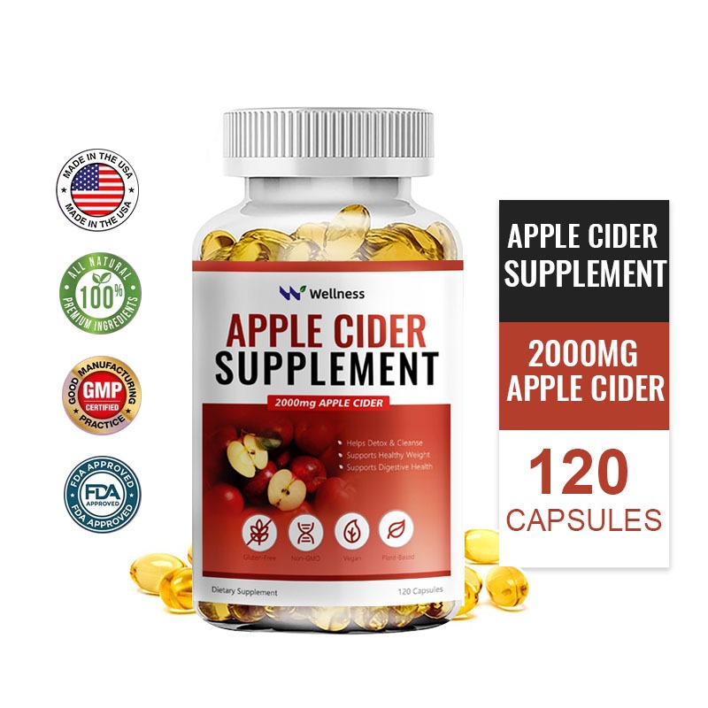 Wellness Organik Apple Cider Vinegar Kapsul 2000mg, Meningkatkan Pencernaan dan Kesehatan Usus