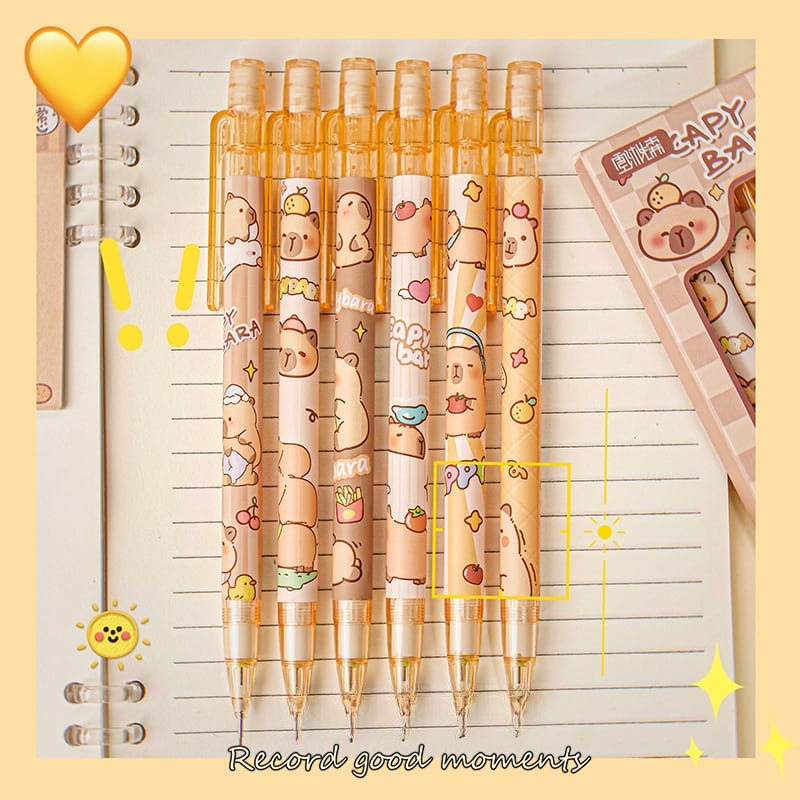 

batamall - (1 BOX ISI 6 PCS) PENSIL MEKANIK PREMIUM FULL PRINTED CAPYBARA PANDA #ST152 PENSIL CETEK 2B HB ANAK SEKOLAH LUCU MECHANICAL PENSIL KUALITAS IMPORT