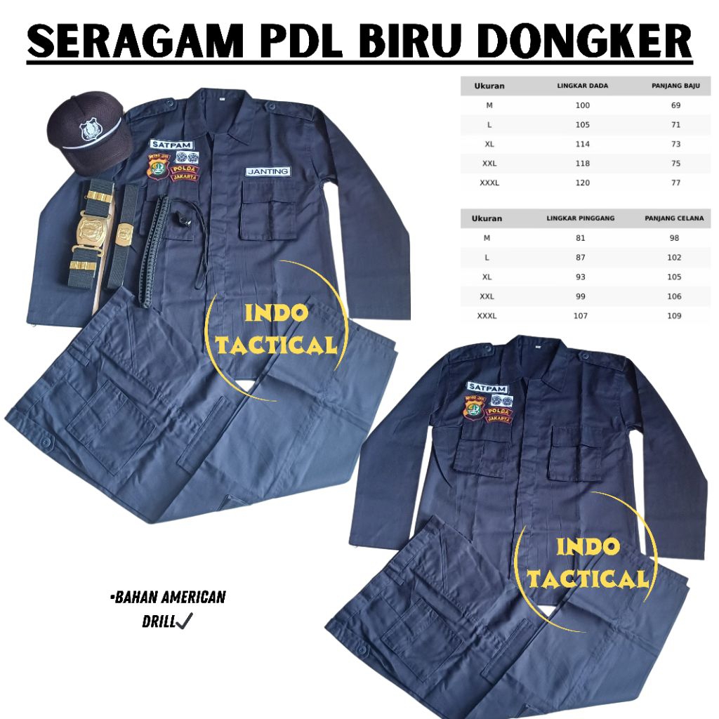 Baju Seragam PDL Biru Dongker, Setelan PDL Satpam Lengkap, Setelan PDL Security Biru Dongker Satpam
