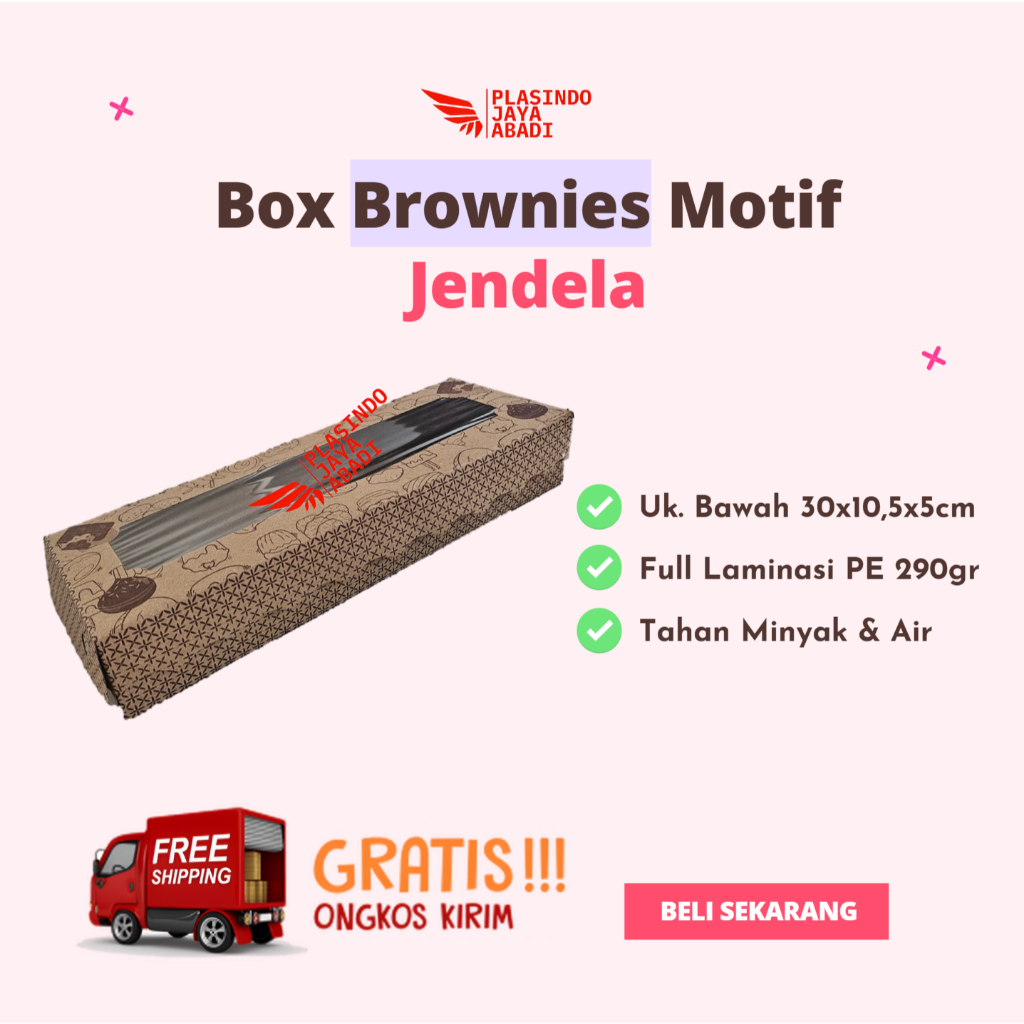 

(1pcs) Box Brownies Motif Jendela Kraft 30x10,5x5cm / Dus Kemasan Brownies Coklat Full Laminasi / Kotak Kue Transparan