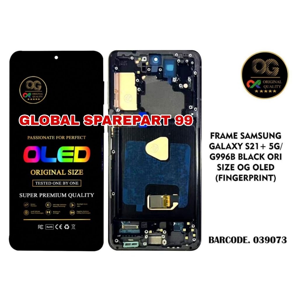 LCD SAMSUNG GALAXY S21 PLUS 5G / S21+ 5G G996B +FRAME BLACK ORI OG OLED (BISA FINGERPRINT) OLED OG S