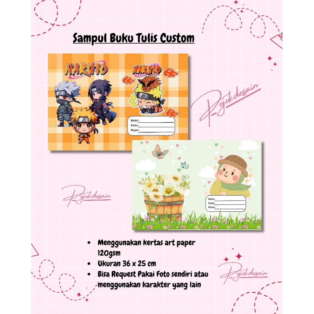 

Sampul Buku Tulis Custom Bebas pakai foto sendiri atau kartun lain