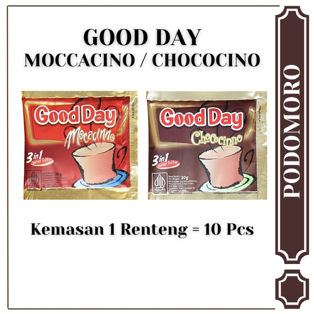 

Good Day Moccacino / Chococino - 1 Renteng isi 10 Pcs - Minuman Instan 3 in 1