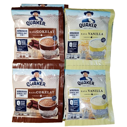 

QUAKER OAT RENCENG 10 PCS 3IN1 28 GR MINUMAN SEREAL OAT COKLAT VANILA GANDUM MEAL