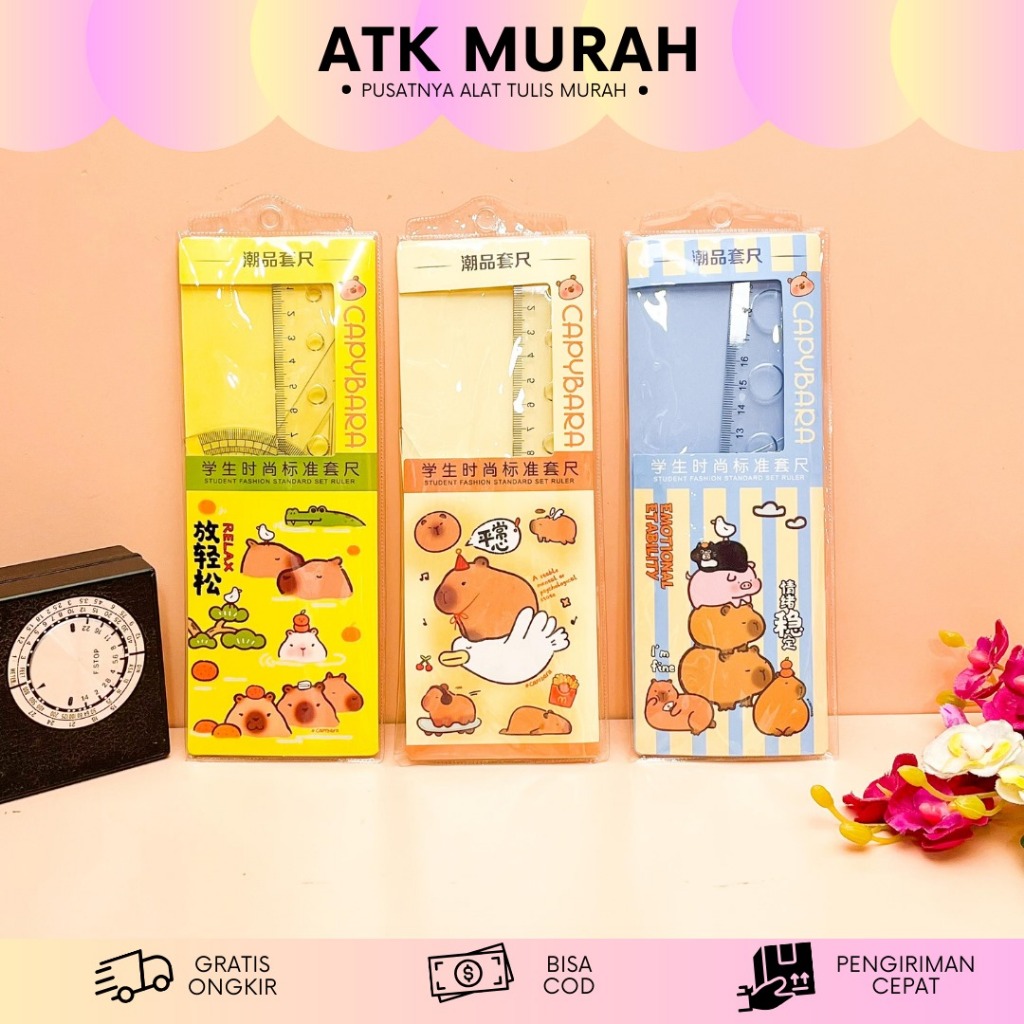 

PENGGARIS SET CAPYBARA 4 IN 1 PGG-1915 Penggaris busur segitiga alat tulis sekolah ATK Kantor / pouch penggaris