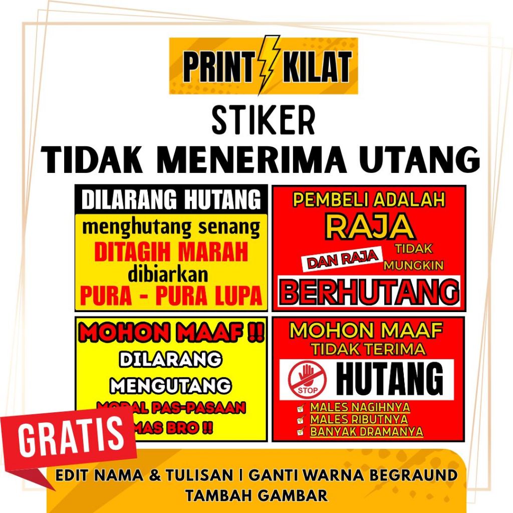 

STIKER TIDAK MENERIMA HUTANG - UKURAN (23x15cm)