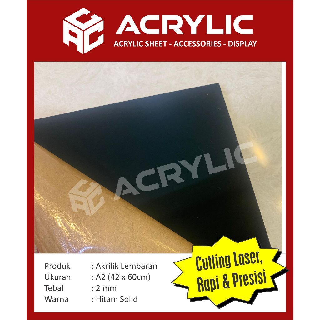 

Akrilik Lembaran Hitam Solid Uk. A2 2mm 42cm x 60cm
