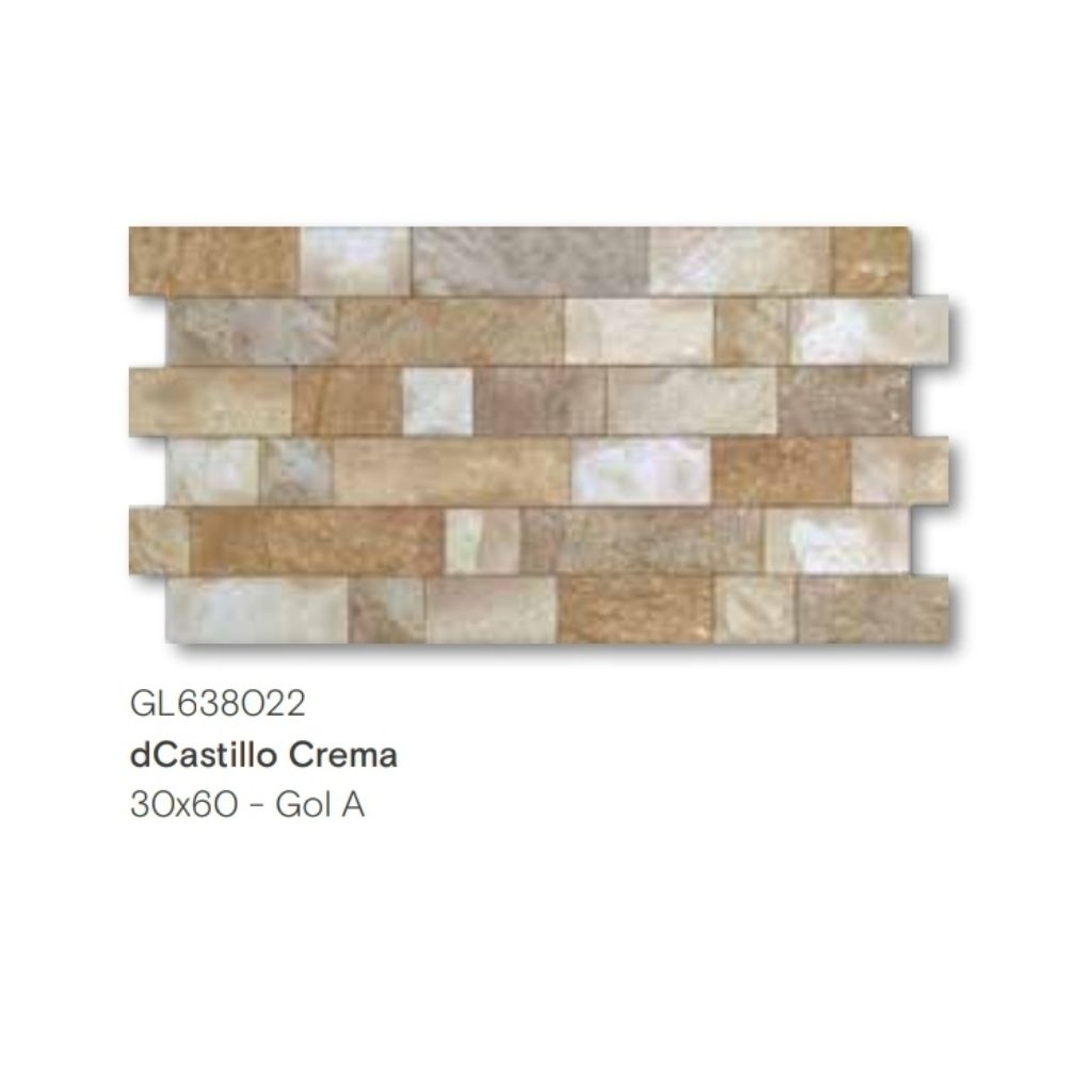 KERAMIK INTERLOK MEREK ROMAN TYPE d'CASTILLO CREMA UKURAN 30X60 GOL.A STRUCTURED
