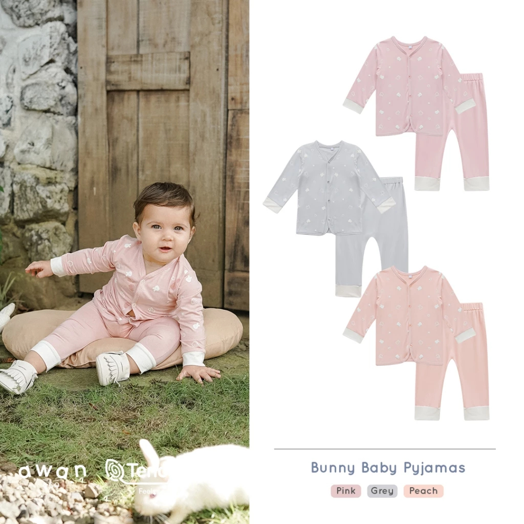 Awan & Co - Bunny Baby Pyjamas TENCEL | Baju Tidur Bayi Tencel | Baby Tencel Pajamas