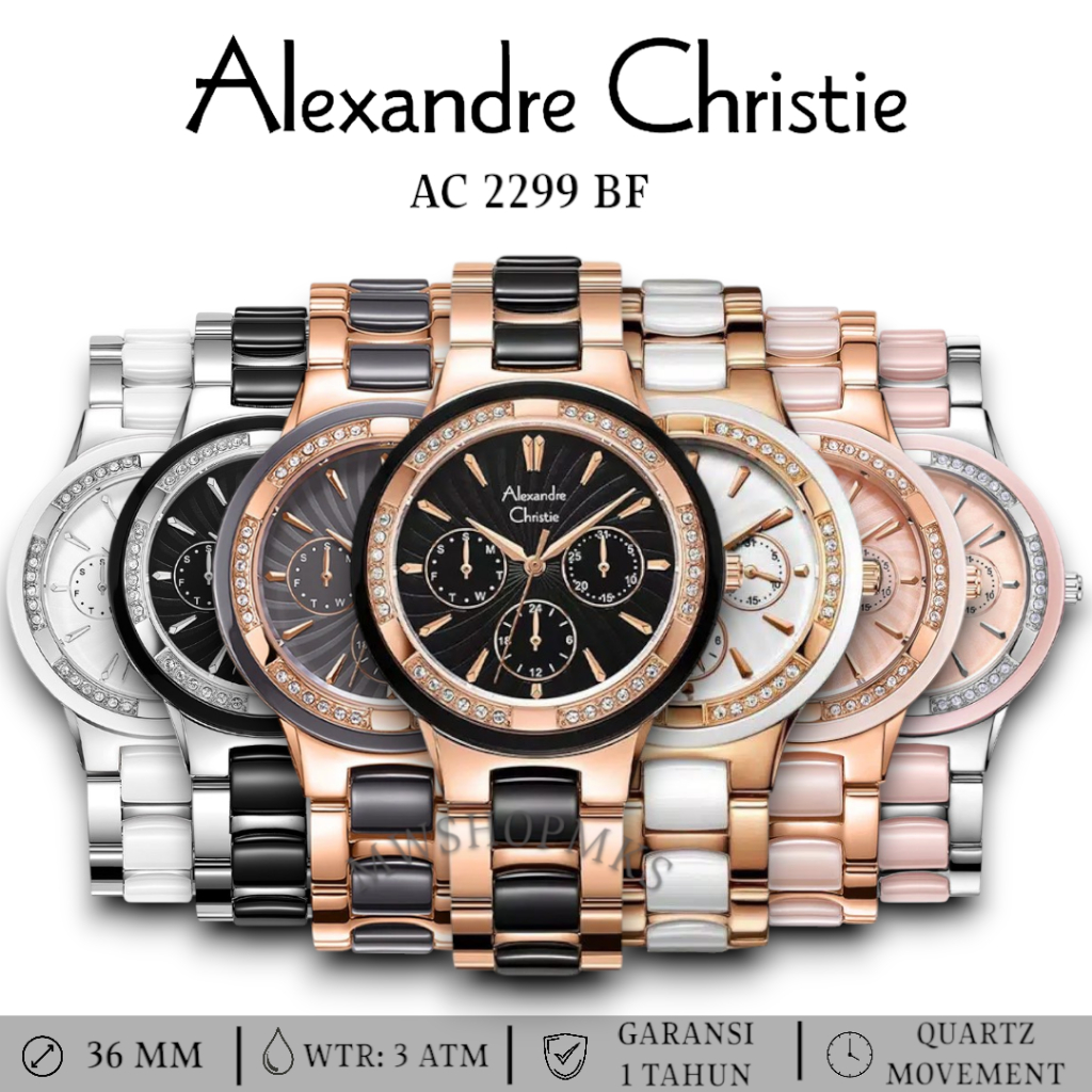 Jam Wanita Keramik Alexandre Christie AC2299 AC 2299 Original Garansi Resmi Alexander Christie