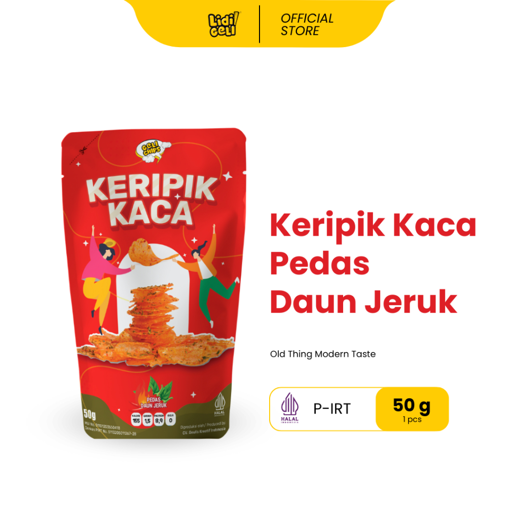 

Geli Chips - Keripik Kaca (Kripca) Pedas Daun Jeruk 50 gr