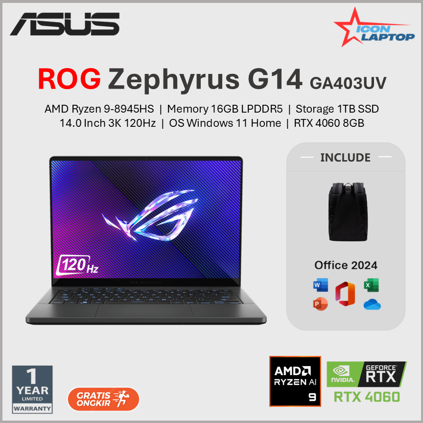 Asus ROG Zephyrus G14 OLED GA403UV Ryzen 9-8945HS RTX 4060 RAM 16GB 1TB SSD 14.0" 3K 120Hz Win 11