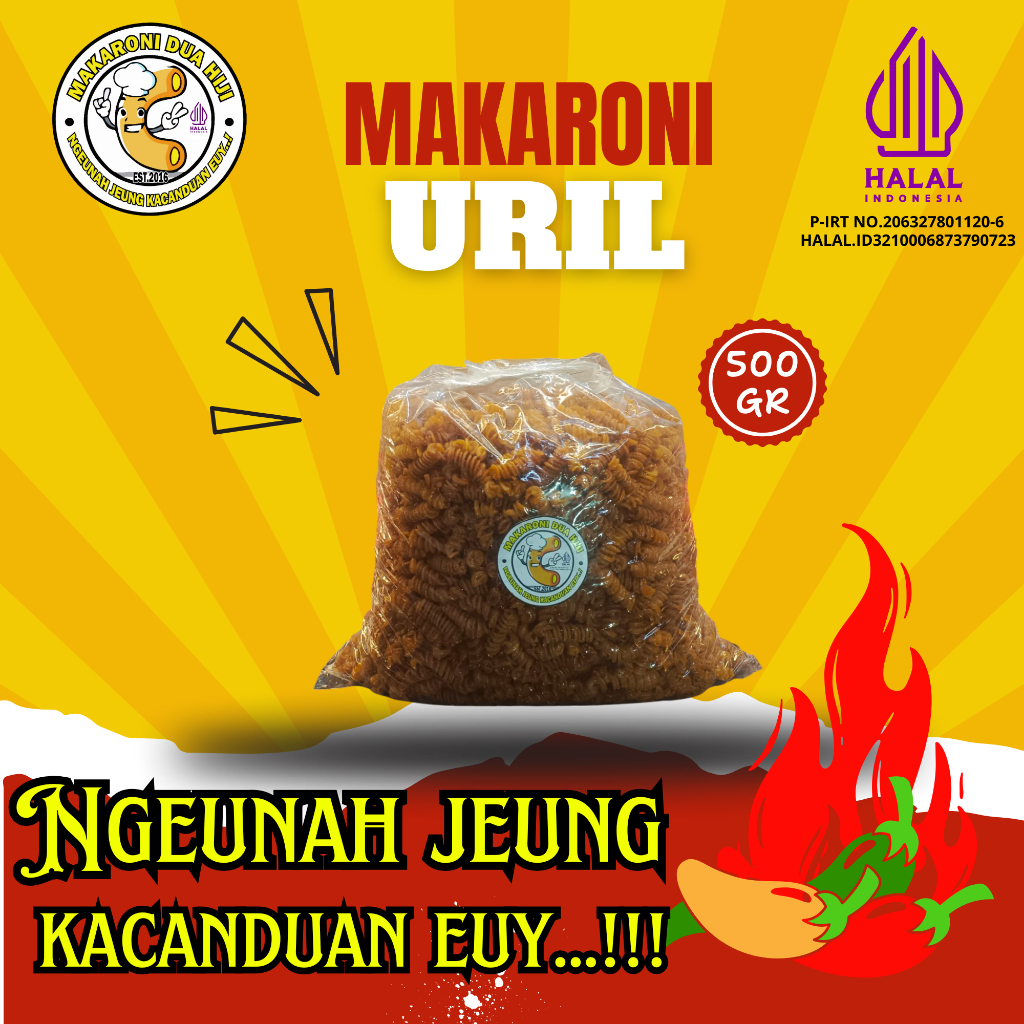 

Makaroni Uril Makaroni Spiral DUA HIJI 500 gr Bumbu original pedas gurih extr pedas