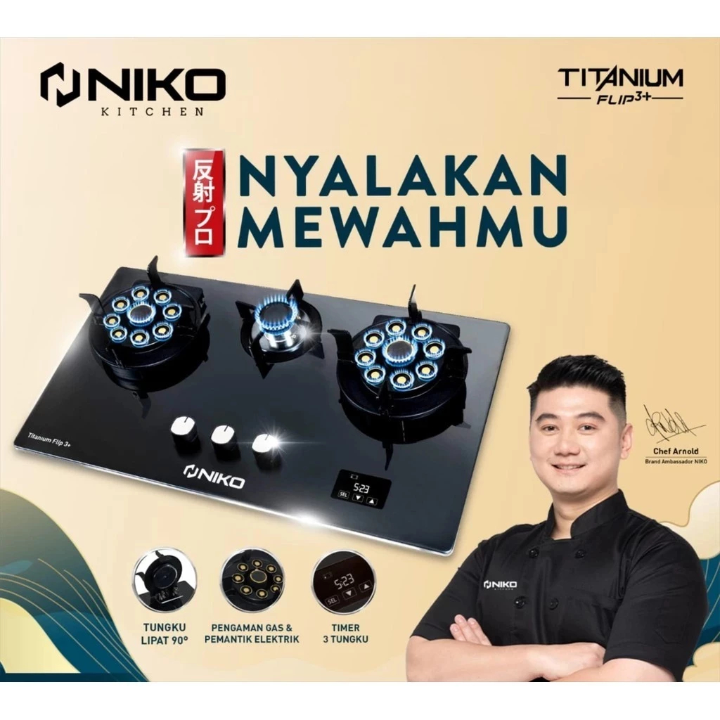 Kompor Tanam NIKO KOMPOR GAS TANAM 3 TUNGKU & LIPAT TITANIUM FLIP 3+