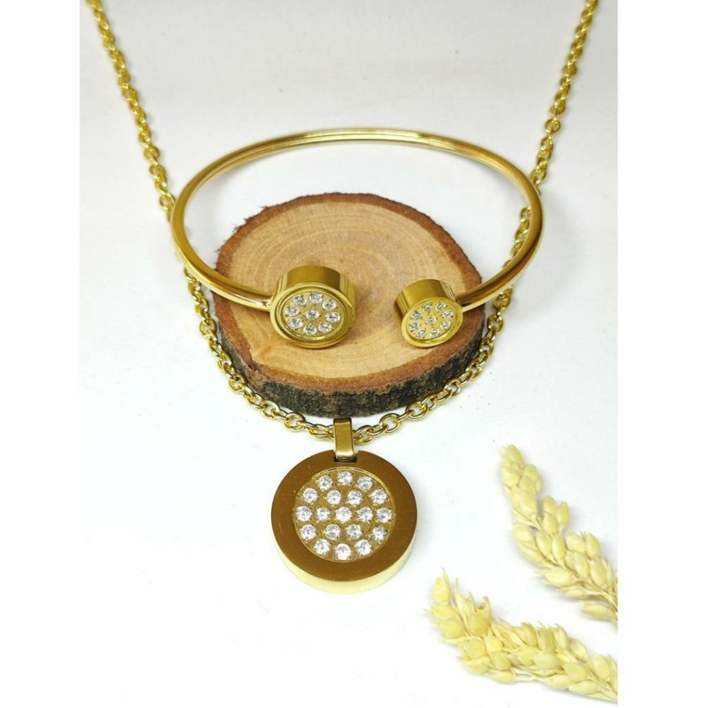 Set Kalung Gelang Quantum Gold Pendant Ori Bersertifikat