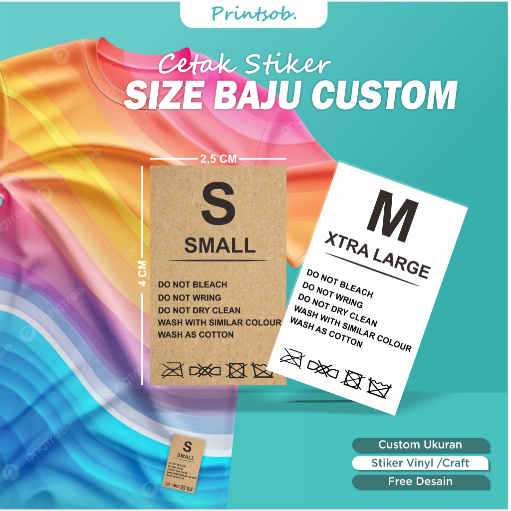 

Cetak stiker label baju tag size kaos