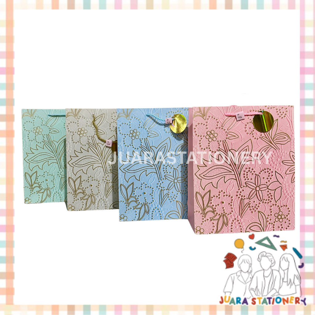 

(1416) JUARASTATIONERY Paper Bag Besar Flower Gold Emboss 25.5x9.5x31.5 / Tas Tali Glitter Tas Kado