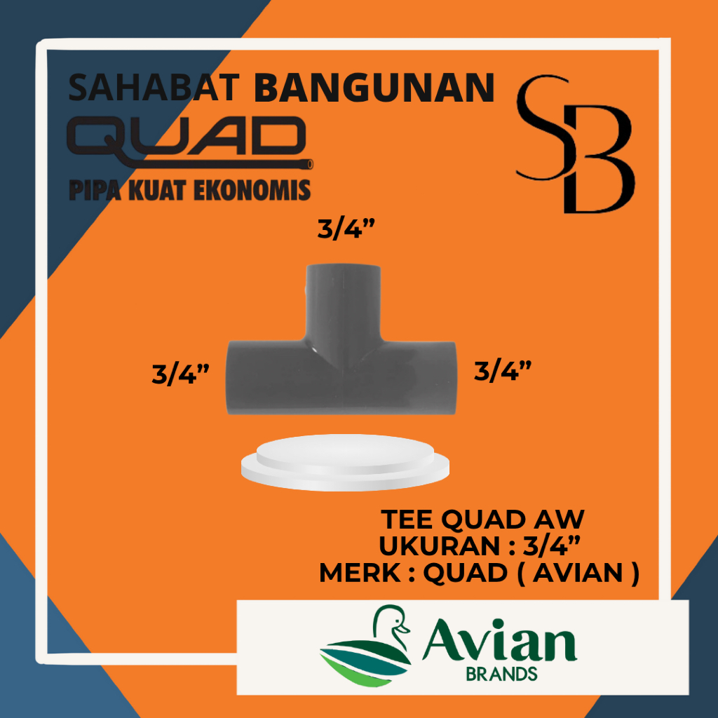 QUAD tee 3/4 AW inch QUAD tee 3/4 inch AW sambungan pipa tee 3/4" QUAD