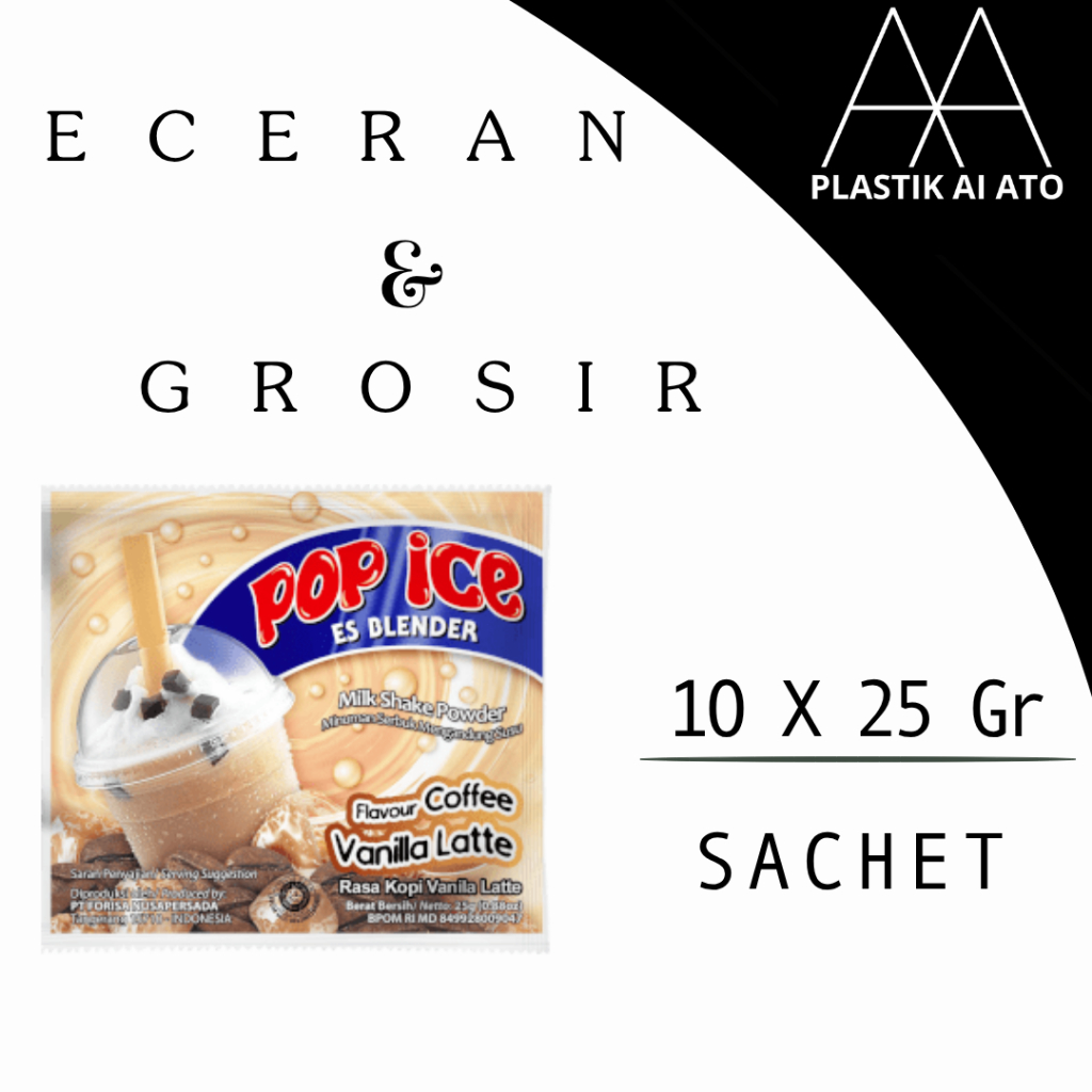 

Pop Ice Milk Shake Powder vanilla latte 25 gr x 10 sachet / Pop ES kopi series / eceran dan grosir cocok untuk warung / minuman serbuk