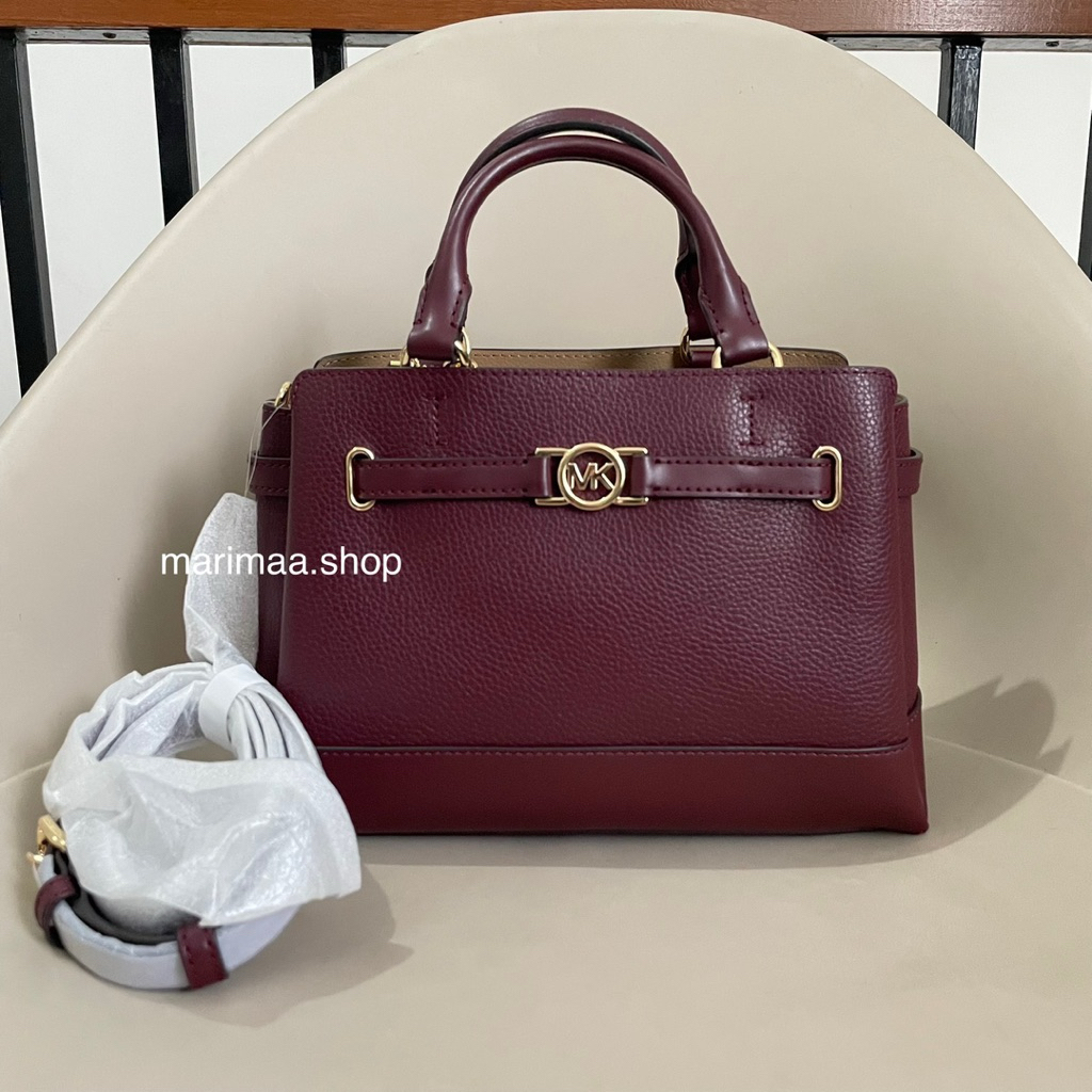 Tas MK Reed Satchel small maroon oxblood brown crossbody bag