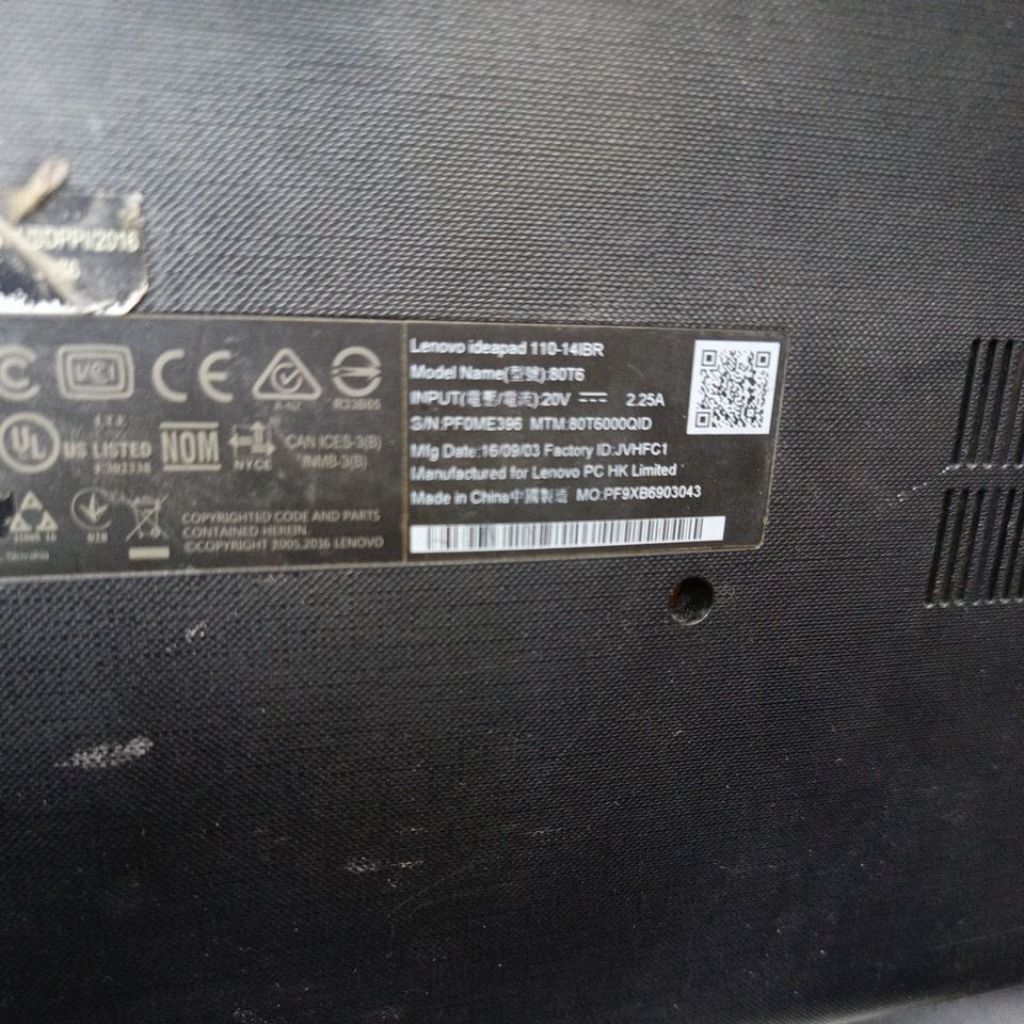 Mesin laptop lenovo ideapad 110-14ibr intel n3160 ram 2gb second