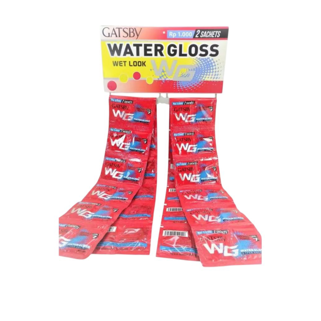 minyak rambut Gatsby water Gloss merah.1set.isi48.pcs cocok untuk di pakai rambut pria