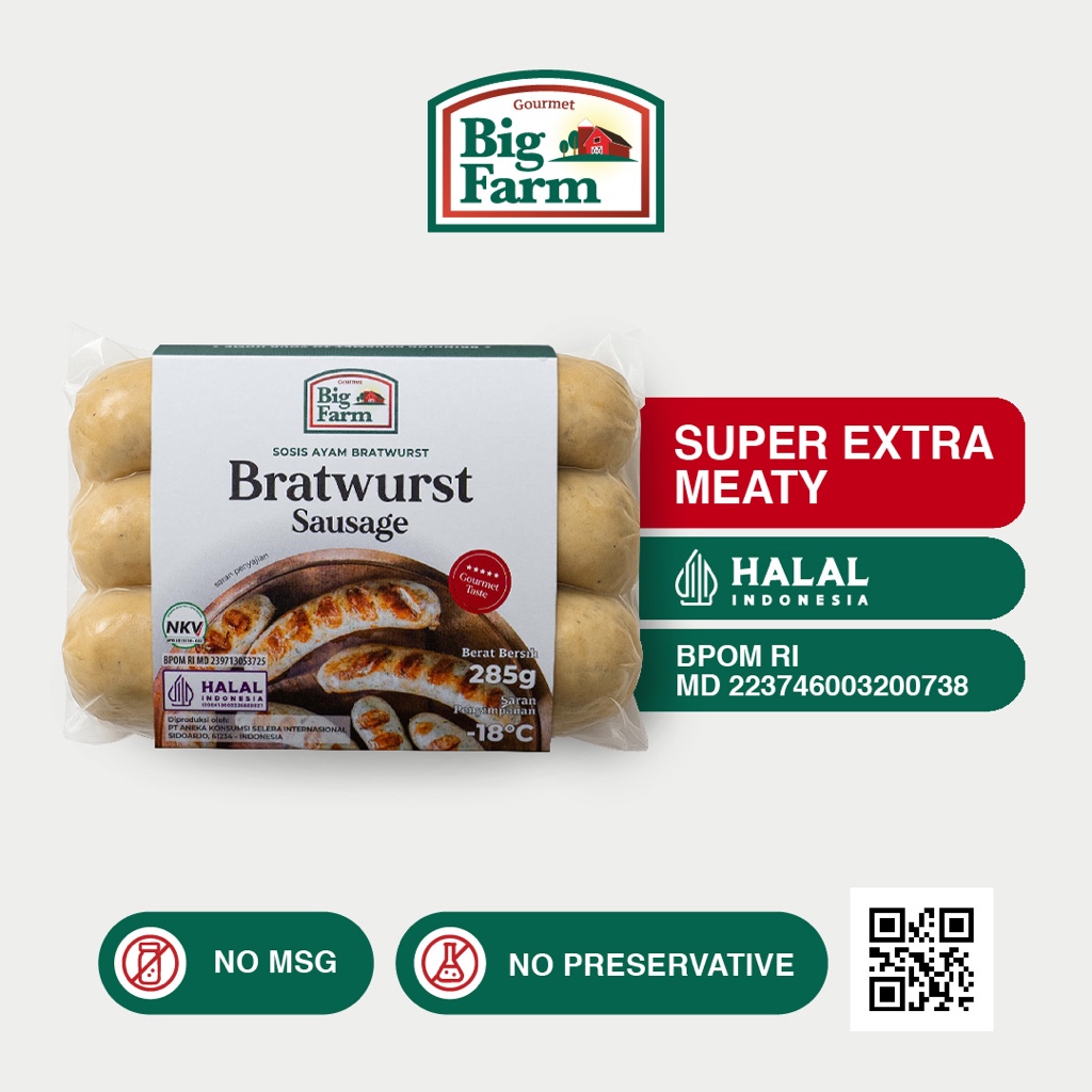 

Big Farm Bratwurst Smoked Sausage Chicken 285gr (3 pcs) - Sosis Ayam Bratwurst
