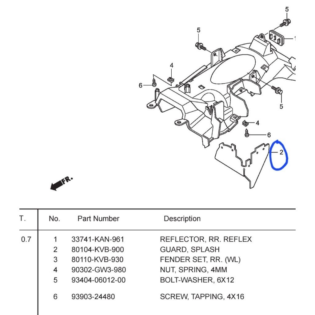 Karpet lumpur spakbor belakang untuk motor Vario 110cc CW part 80104KVB900