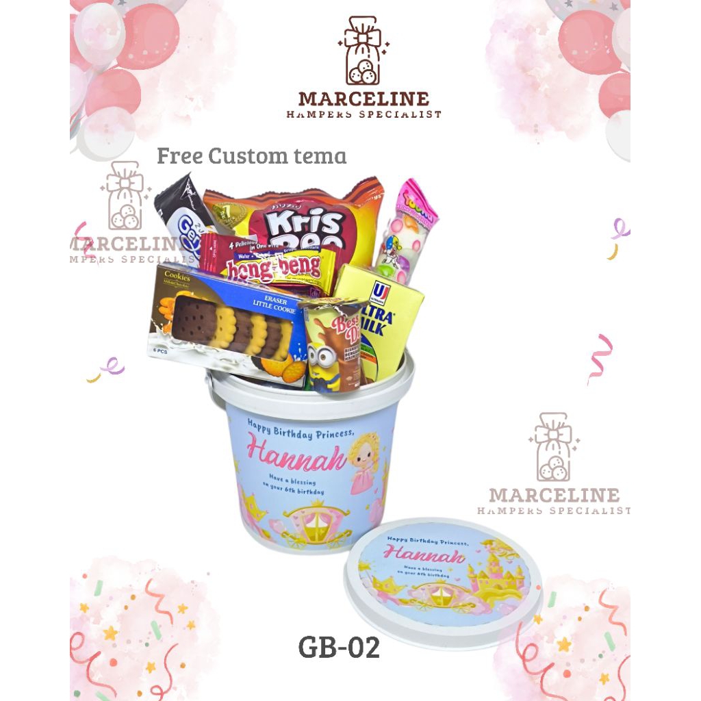 

hampers ulangtahun ulang tahun anak murah bentuk ember bucker. bingkisan snack ulangtahun anak murah free design.
