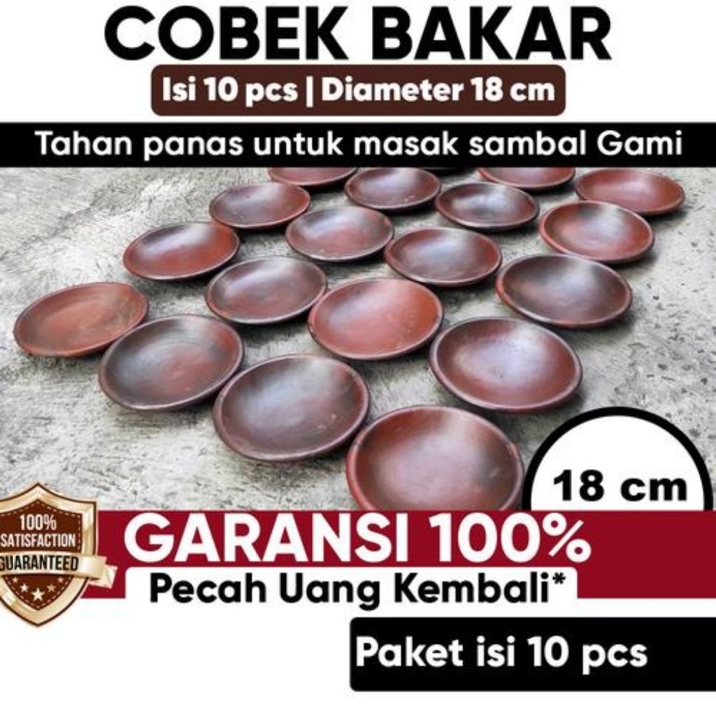 15pcs - Diameter 18 cm - Paket Usaha Sambal Gami Bakar Piring Cobek Tanah Liat Tahan Panas