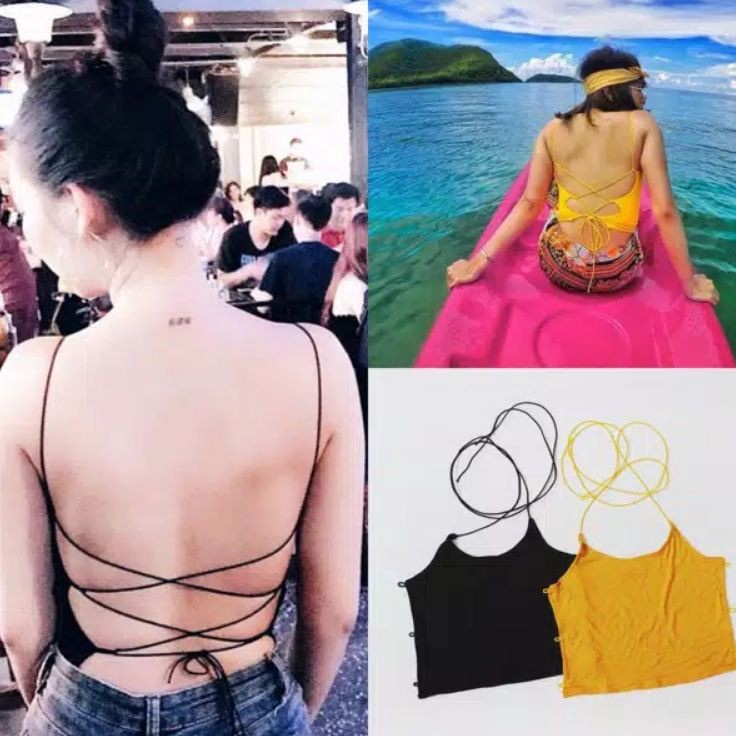 Laika Crop Top Korea Backless Tali Djust  Baju Pantai Crop Top Sexy 4
