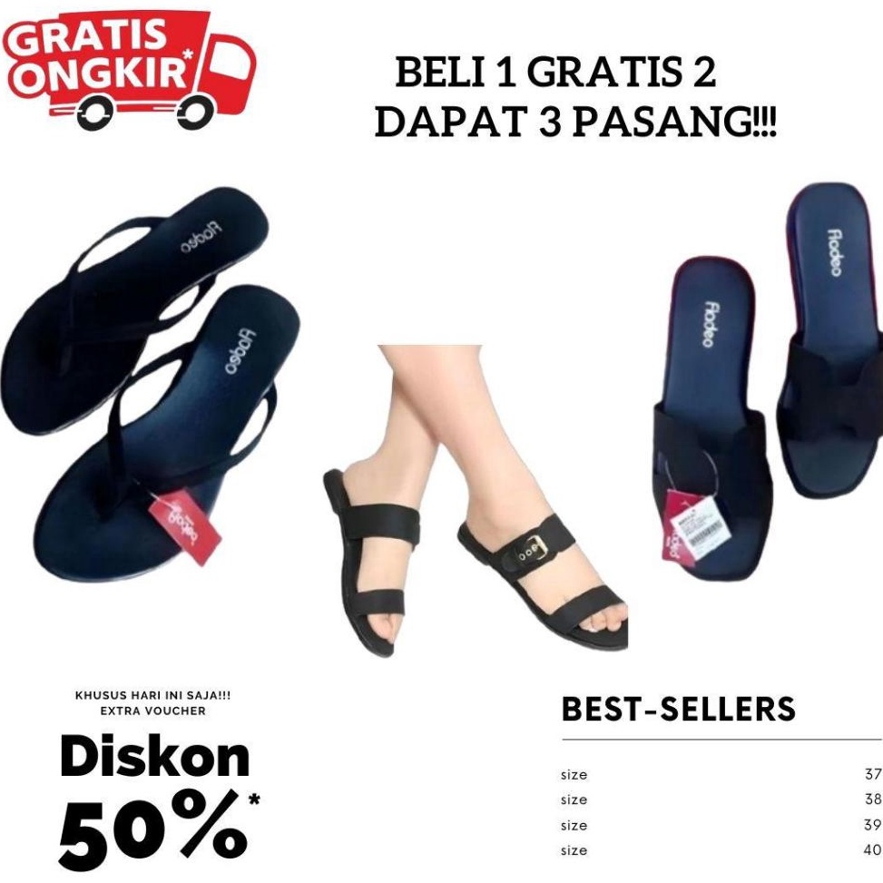 KODE V47B PROMO Beli 1 Gratis 2 Sandal Wanita Fladeo  Sandal Slop Jepit Wanita Viral Kekinian Girlst