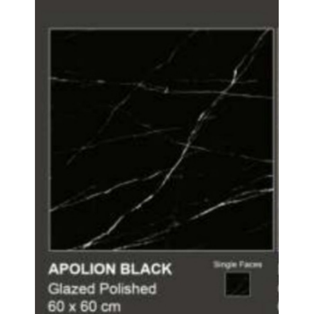 GRANIT MERK VALENTINO TIPE APOLION BLACK UKURAN 60X60 WARNA DASAR HITAM MOTIF MARBLE PUTIH GLAZED PO