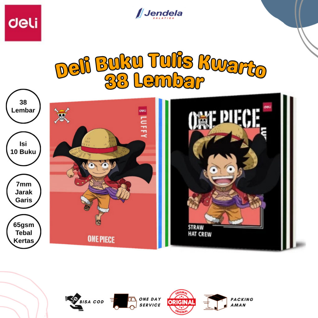 

(Isi 10) Buku Tulis Deli 38 Lembar Motif One Piece / Buku Tulis Sekolah 38 Lembar Deli - ATK