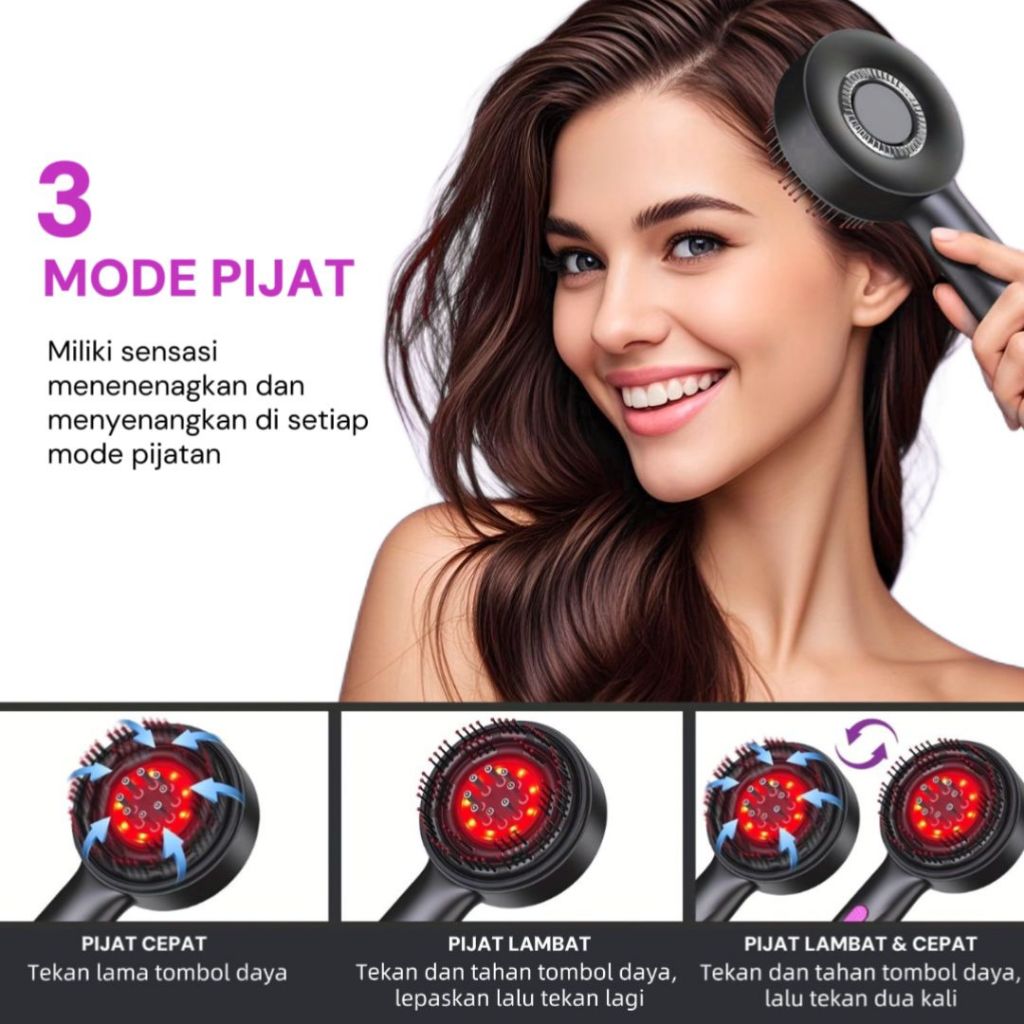Sisir Pijat Kepala Elektrik Dengan Terapi Led Merah