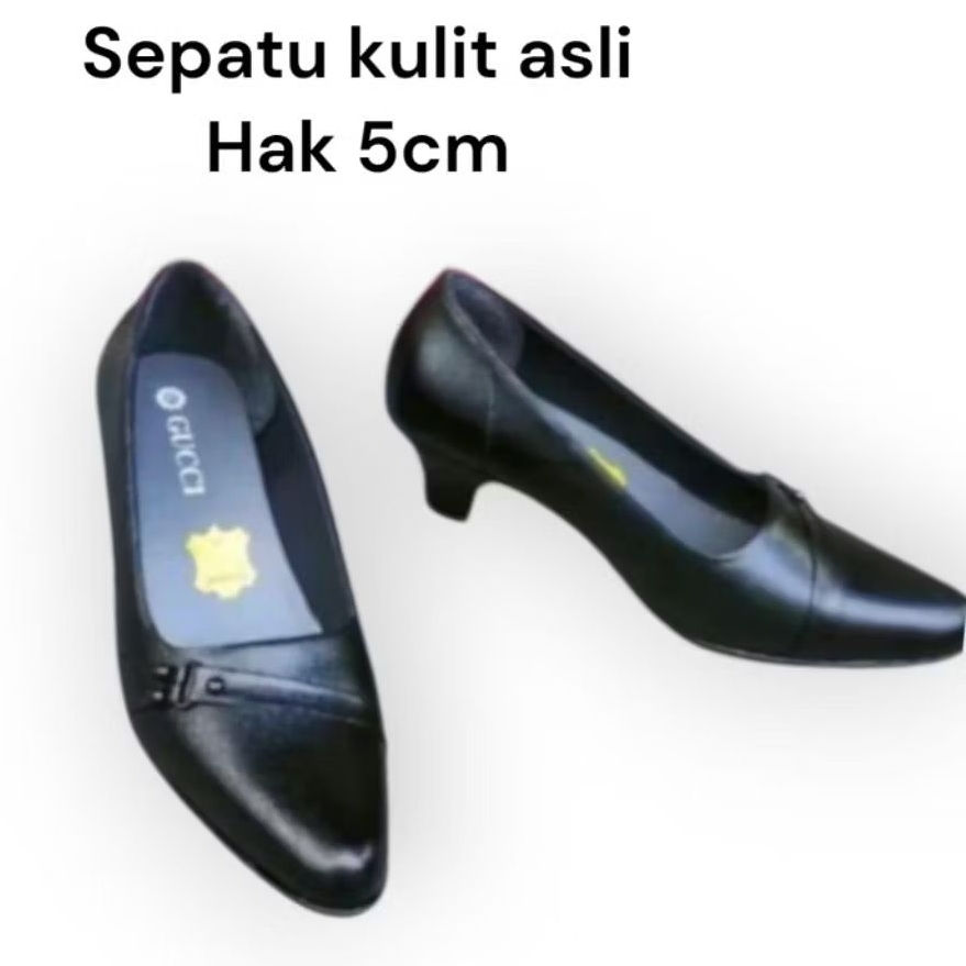 Sepatu pantofel wanita kerja  kulit sapi hak 5cm