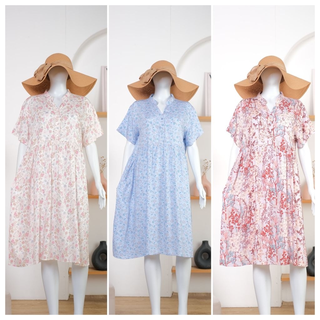 Noura Dress Pendek | Daster Selutut Kerah Shanghai | Homedress Busui Bumil Friendly | Home Dress Ham