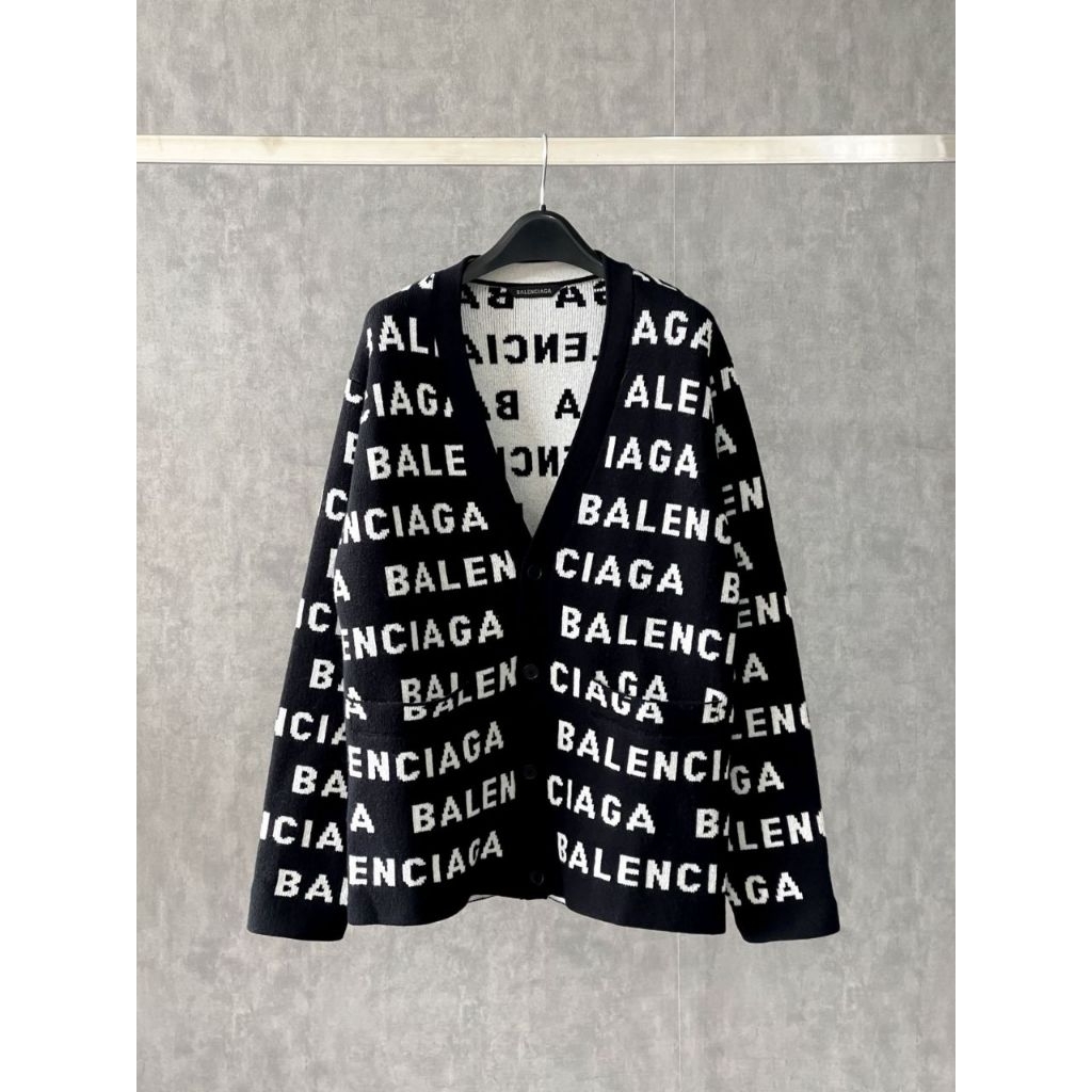 BAL All Over Logo Knit Cardigan Black