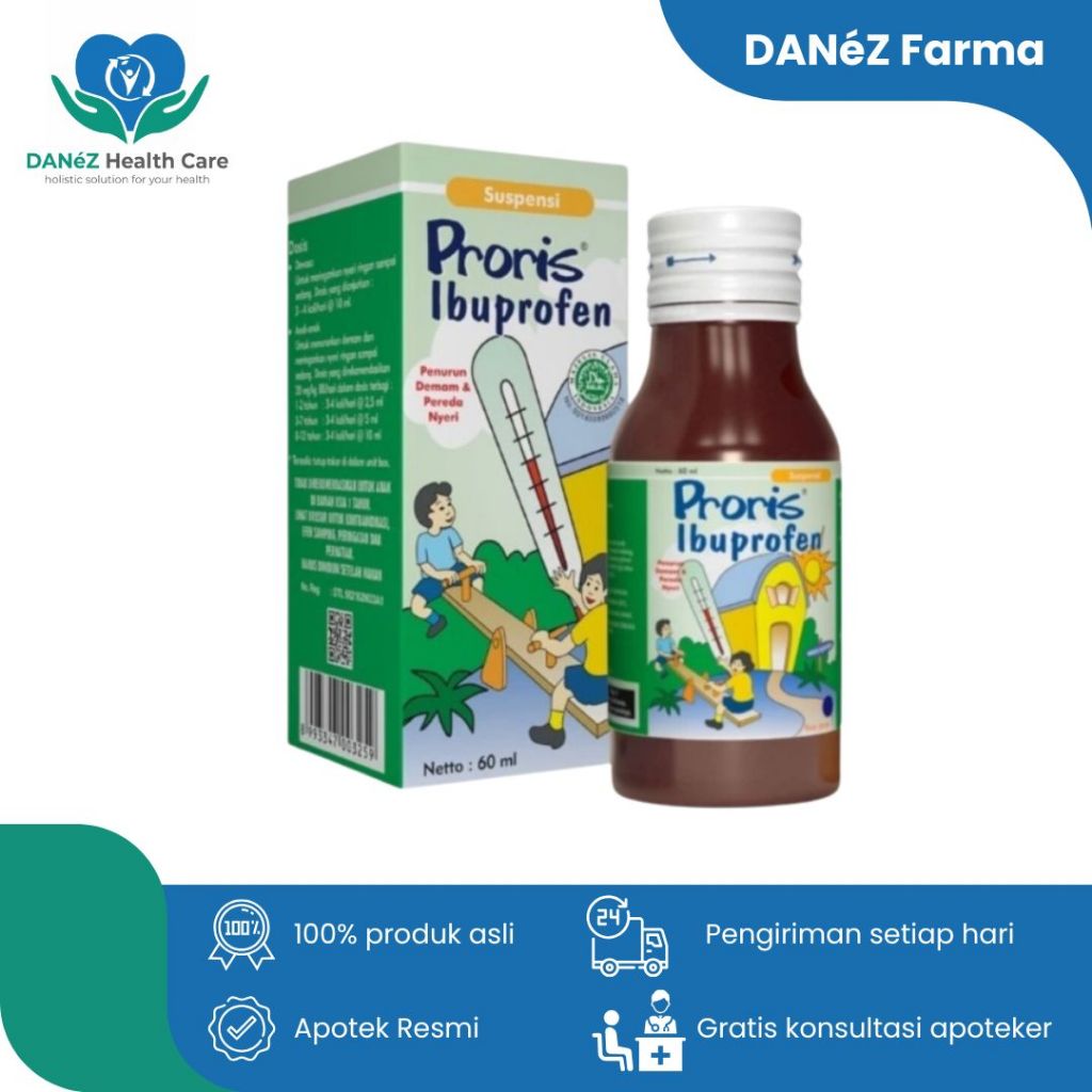 PRORIS SUSPENSI 60ML JERUK / PRORIS IBUPROFEN ANAK untuk Demam Panas Sakit Gigi Anak