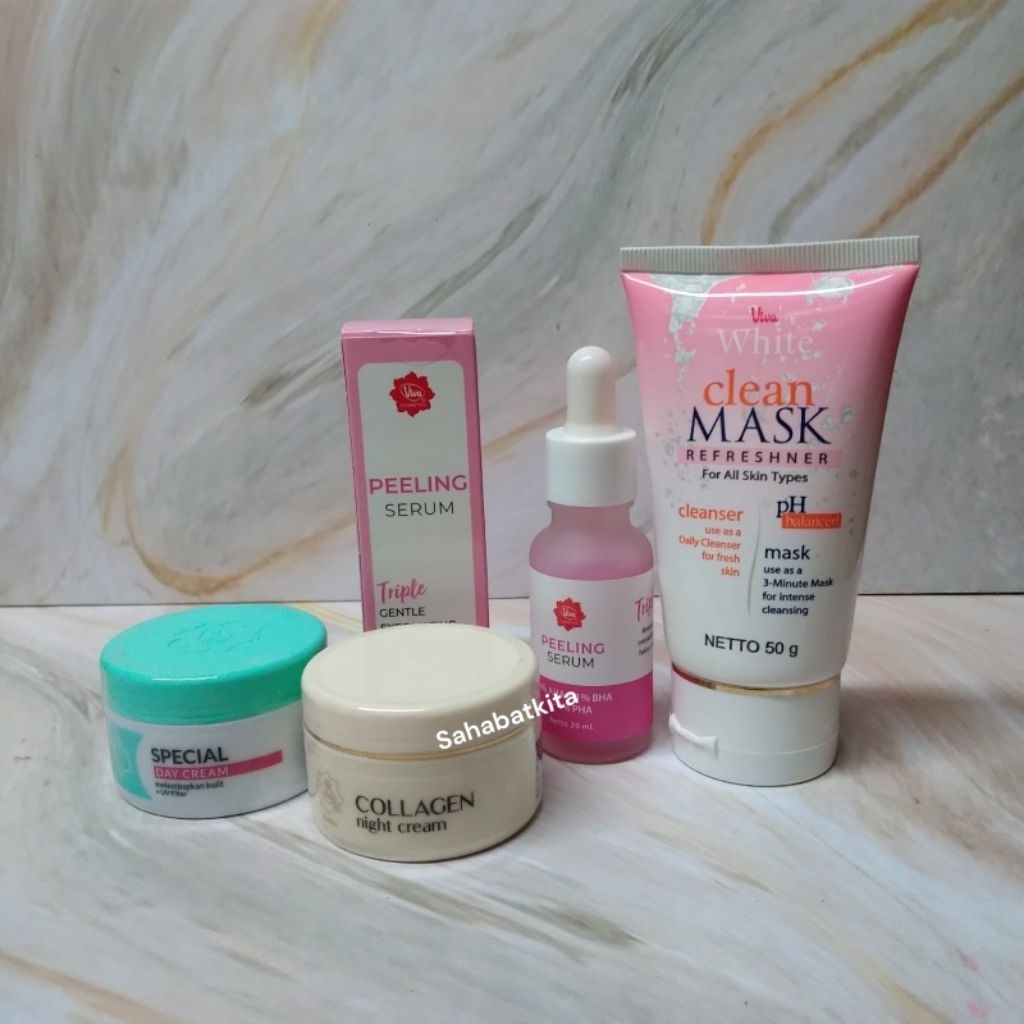 Paket Viva Cream Siang Dan Malam 4in1 Serum Peeling+Clean Mask All Skin Types