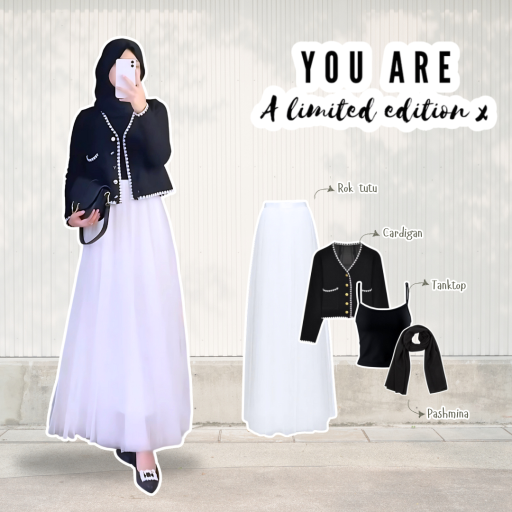 One Set Korean Style Rok Tutu Tile Premium + Blazer Katun + Tanktop Jersey + Pashmina – Look Chic