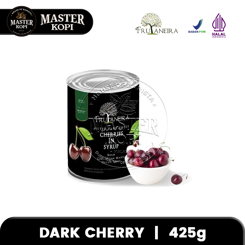 

Frutaneira Dark Sweet Cherries in Syrup / Cherry Buah Ceri Hitam Dalam Syrup (Kaleng 425g)