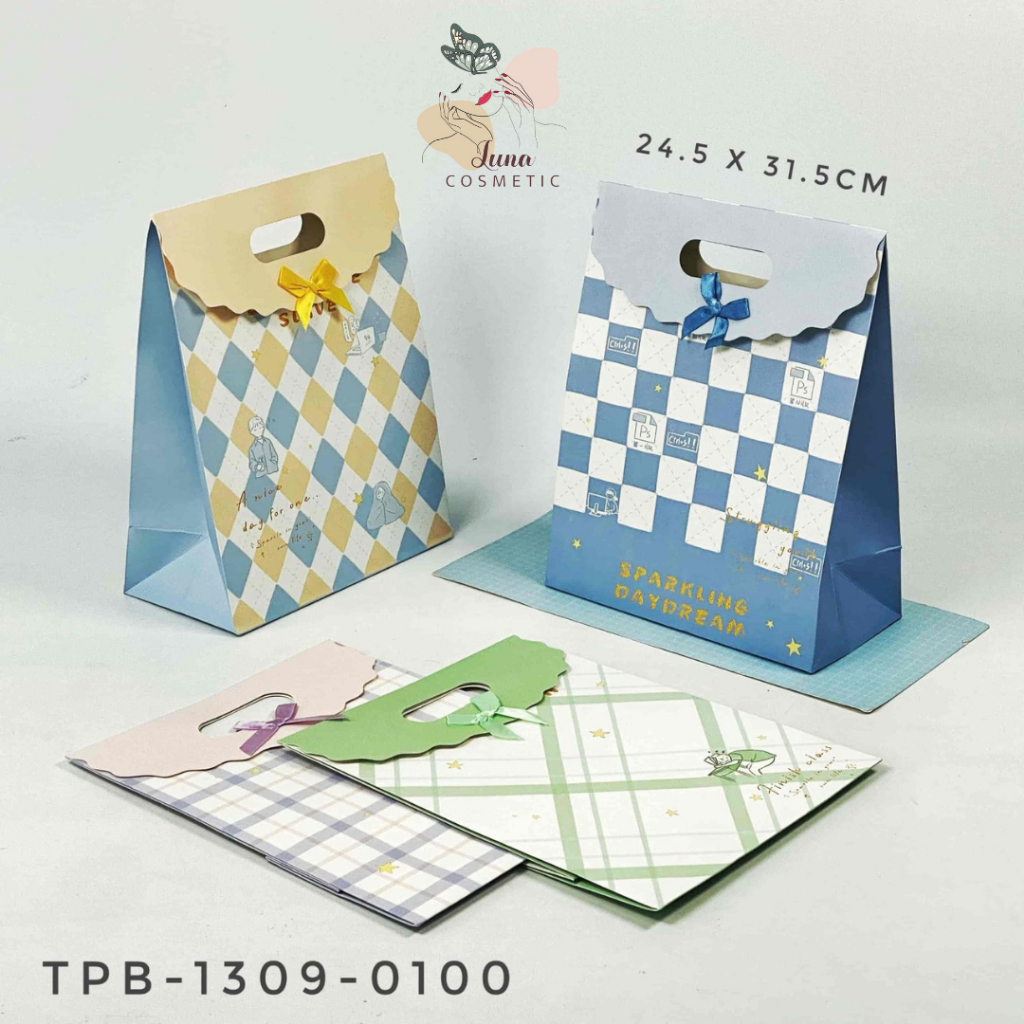 

LUNA-TSJ-TAS PAPERBAG TUTUP UK 24.5X12X31.5 MTF SQUARE MIX WARNA WITH RIBBON