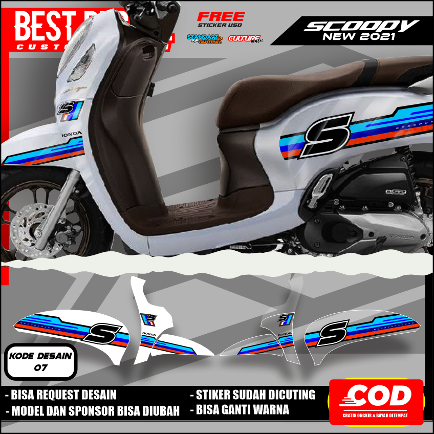 STIKER STRIPING TRANSPARAN HONDA SCOOPY NEW 2021 FACELIFT LIS STICKER UV SEMI FULL VARIASI DESAIN RA