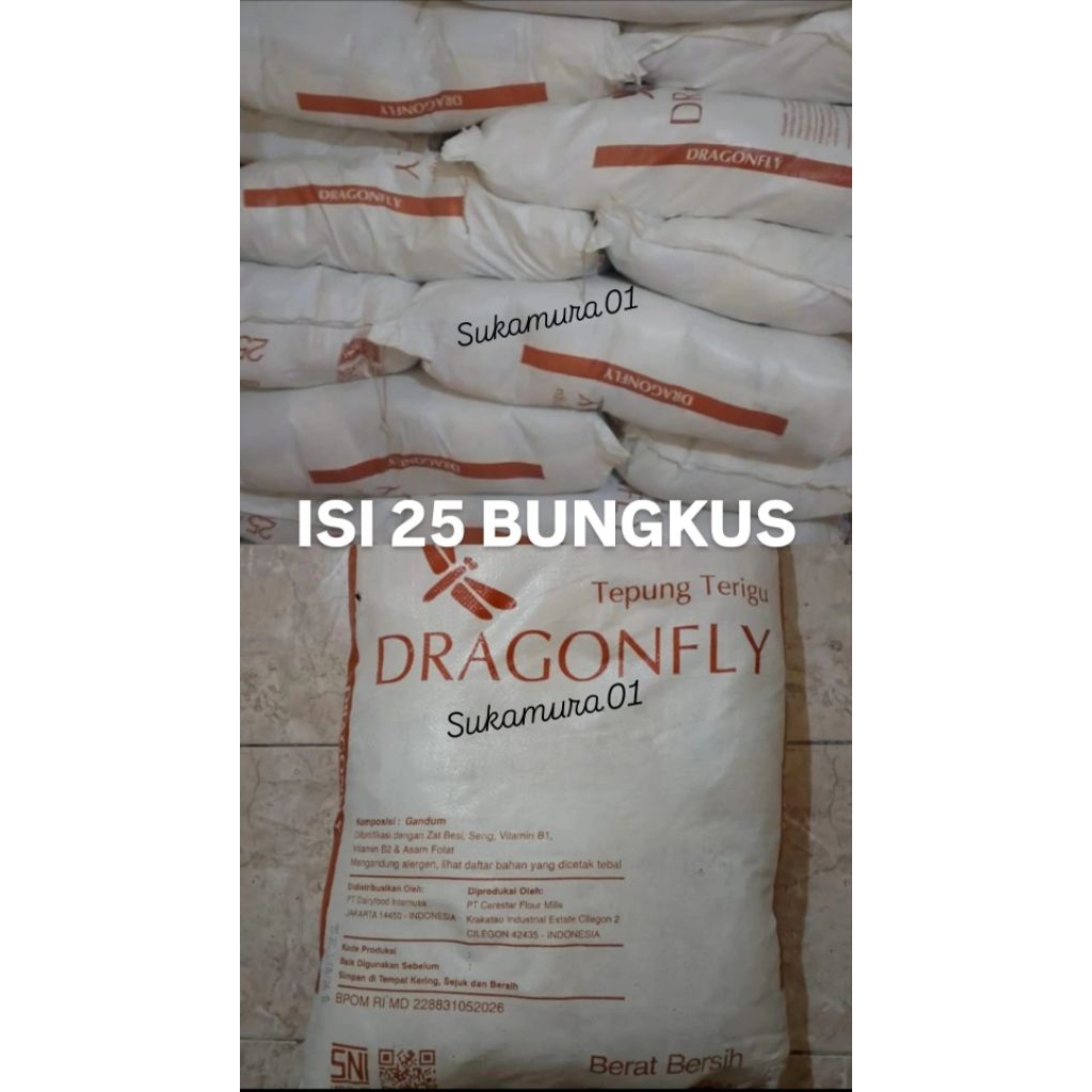 

[INSTANT GOJEK] TERIGU DRAGON FLY 1 KARUNG 25KG (1KG X 25 PAK) - Terigu Dragonfly 1 Sak 25Kg
