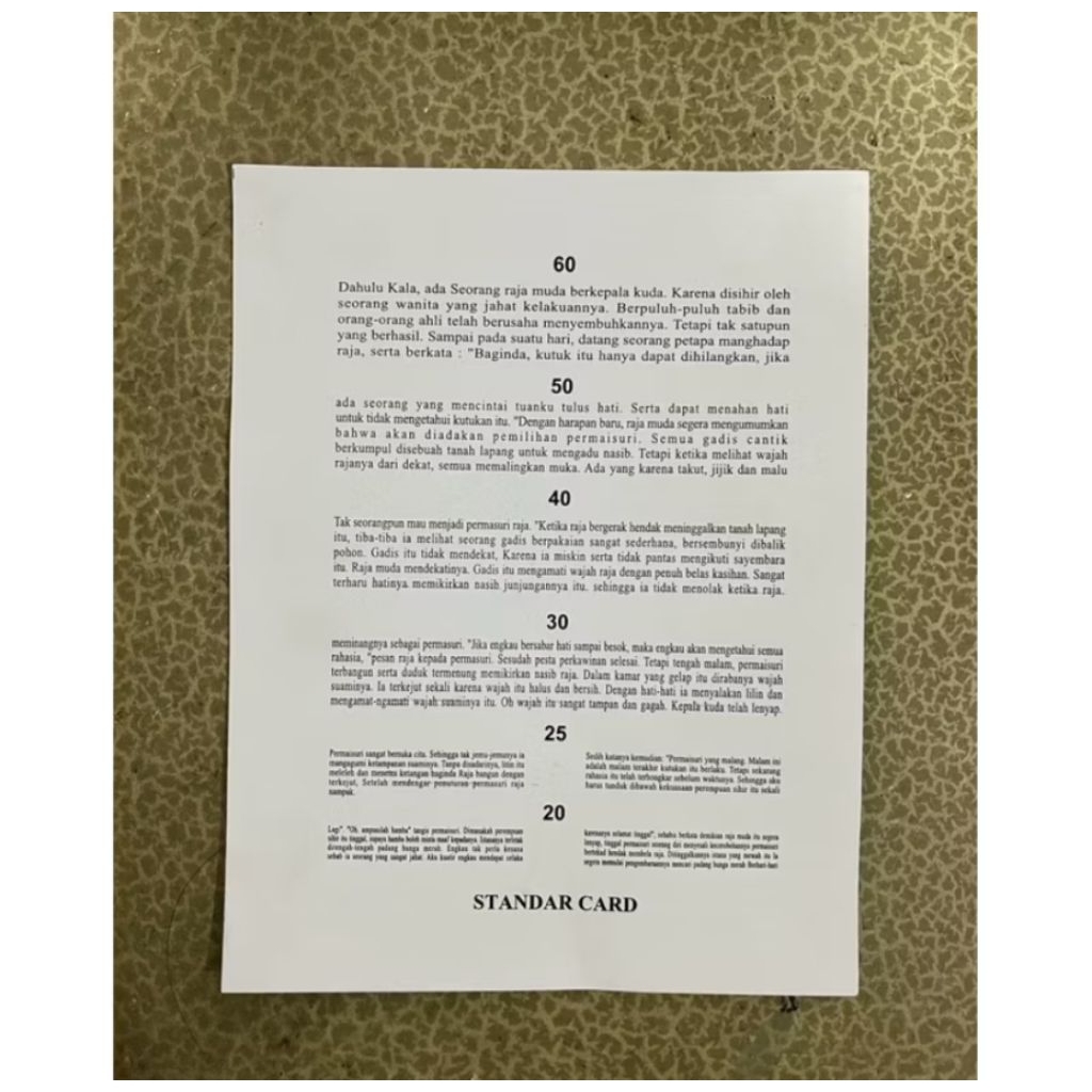 Reading Chart / Kartu Jaeger/ tes baca /kartu baca mata