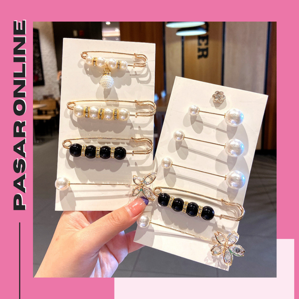 ACC151 Jepit Baju Pin Jilbab Kerudung Mutiara Mini Bros Pearl Set Isi 3 Pcs Aksesoris Wanita Murah Y