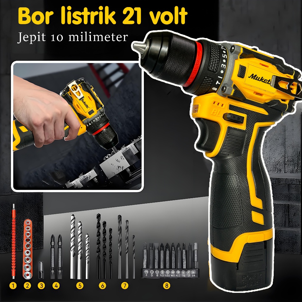 Mukete 1400R/MIN/18V bor impact bor cordless bor impact baterai bor baterai  Mesin Cordless Mini  Se