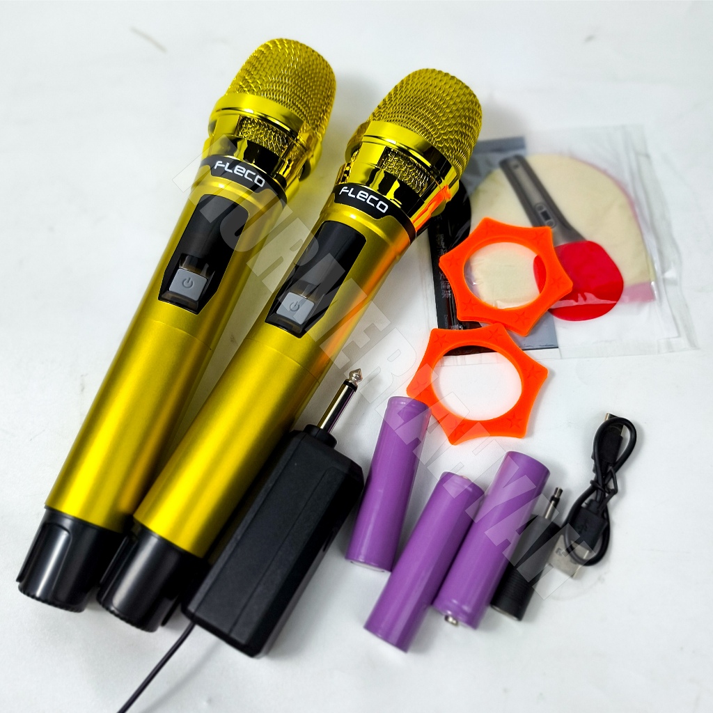 Mikrofon Wireless Double mic Profesional FLECO F-103D Mikrofon Terbaik untuk Karaoke & Pidato