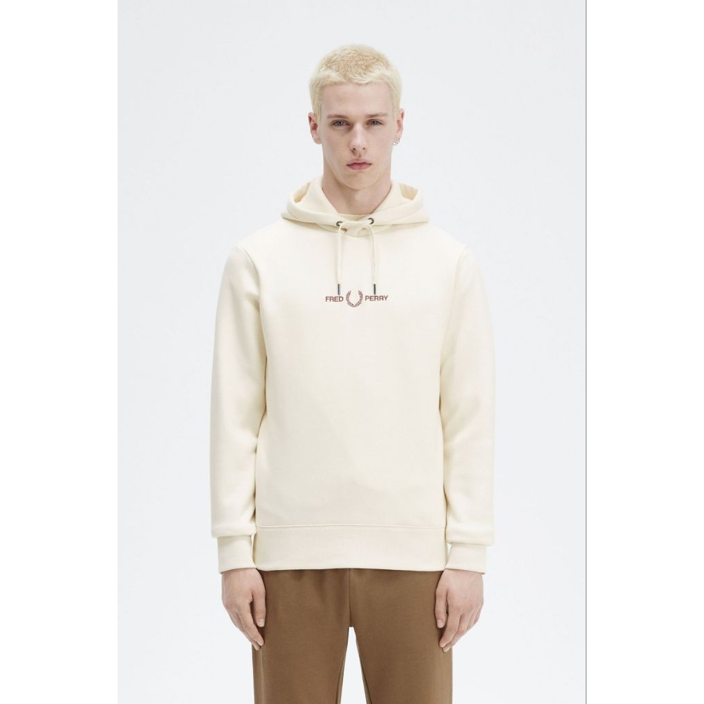 Fred Perry Embroidered Logo Hoodie Ecru Original